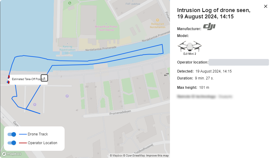 A detection on 19 August 2024: the drone track along a harbour