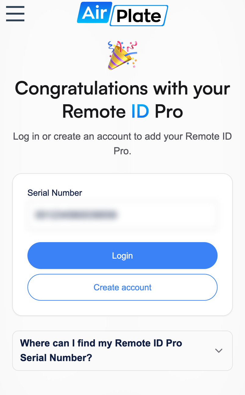 The add page with the serial number filled in from the QR code